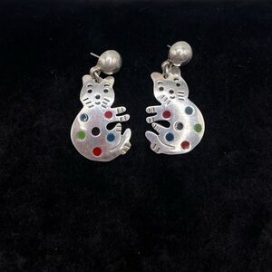 Vintage Mexico 925 Cat Earrings